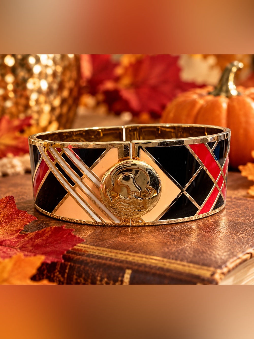 Spartina 449 Gold-Tone Enamel Bangle in Black, Red & Peach